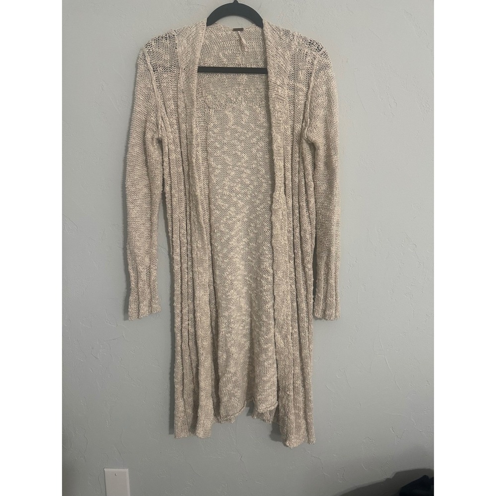 Free People Beige Speckled Knit Long Sleeve Open Front Cardigan Sweater Size S